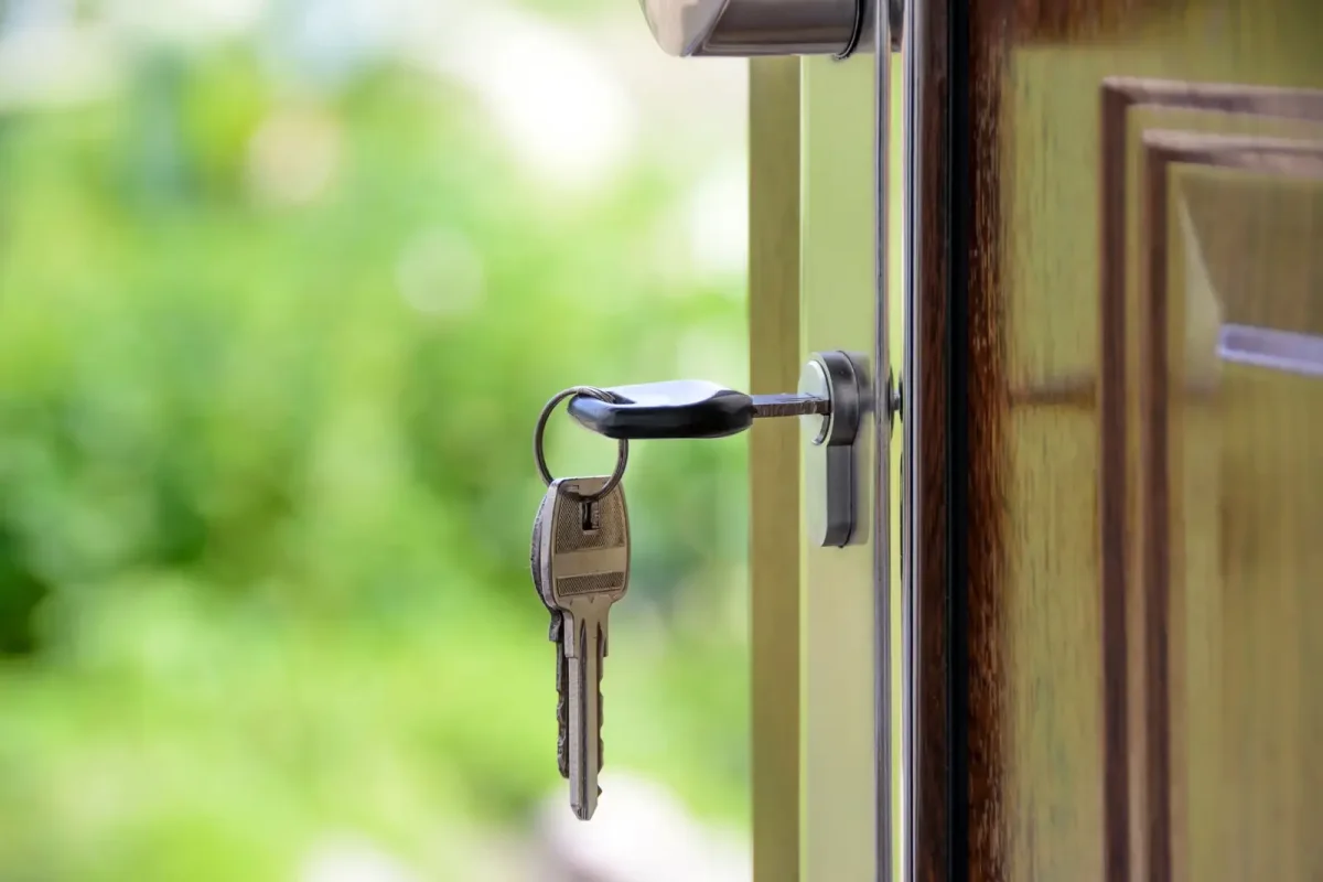 Key left in the lock of an open front door – call a residential locksmith Lancing from Locksmith Lancing